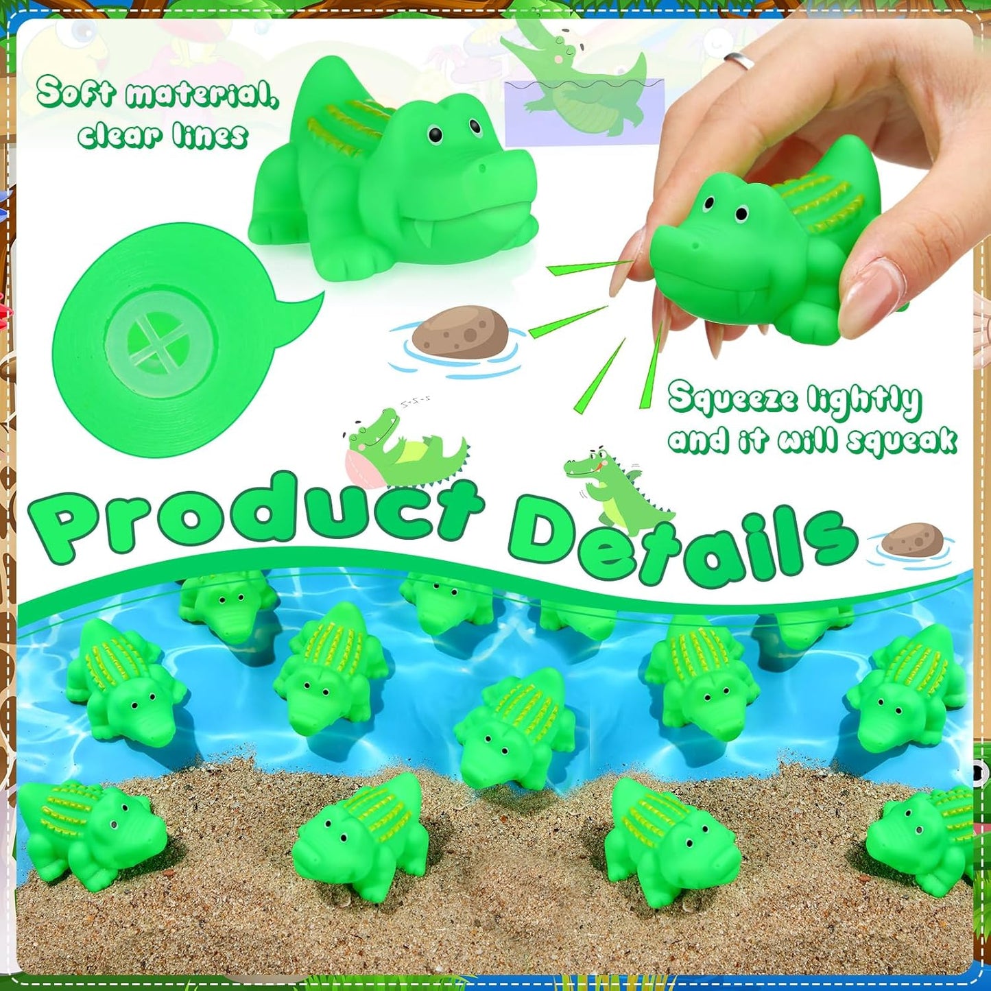 Lenwen 150 Pcs Rubber Crocodile Bath Toy Bulk Mini Alligator Toys Crocodile Bathtub Toys Float Squeak Toys for Summer Pool Parties Halloween Christmas Party Birthday Decoration, 2.8 x 1.3 x 1.3 Inch
