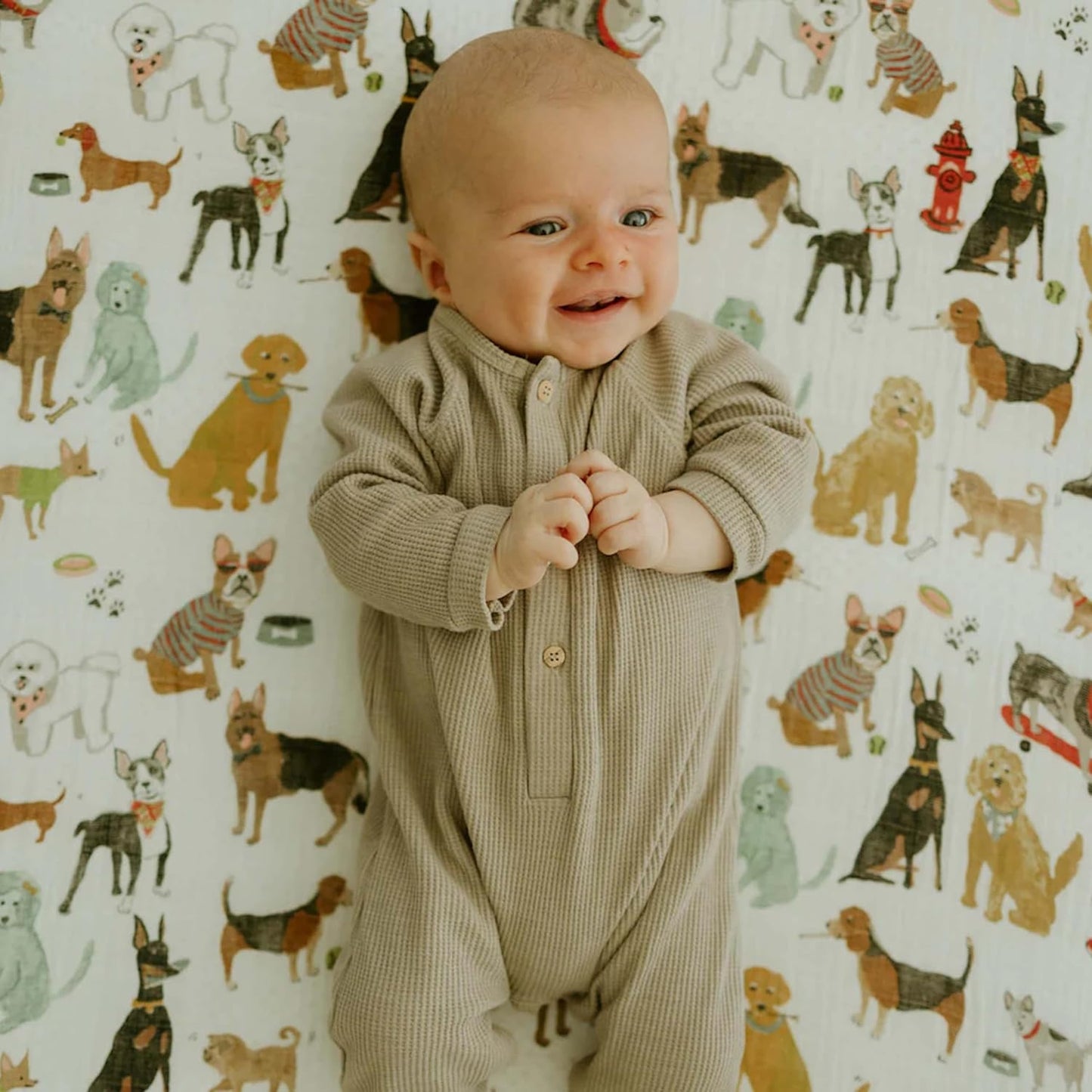 Little Unicorn Premium Crib Sheet | Breathable & Super-Soft Muslin Fabric (Woof)