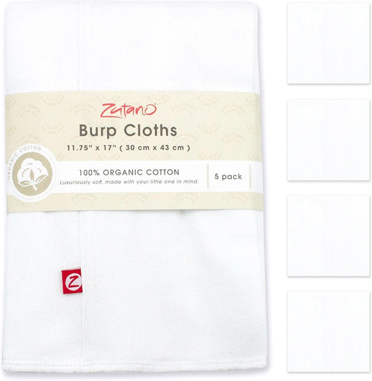 Zutano 5-Pack Organic Burp Cloths for Baby Girl & Boy, Large Cotton Burping Cloths for Babies | Absorbent Baby Spit-Up Rags | Gender Neutral Burp Clothes | Newborn Essentials, Solid White