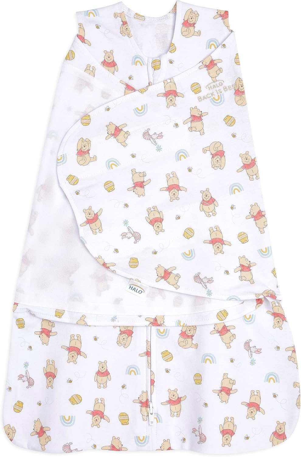 HALO Disney Baby 100% Cotton Sleepsack Swaddle, 3-Way Adjustable Wearable Blanket, TOG 1.5, Winnie Rainbows, Small, 3-6 Months