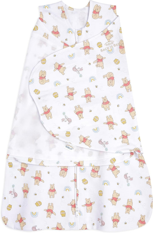 HALO Disney Baby 100% Cotton Sleepsack Swaddle, 3-Way Adjustable Wearable Blanket, TOG 1.5, Winnie Rainbows, Small, 3-6 Months
