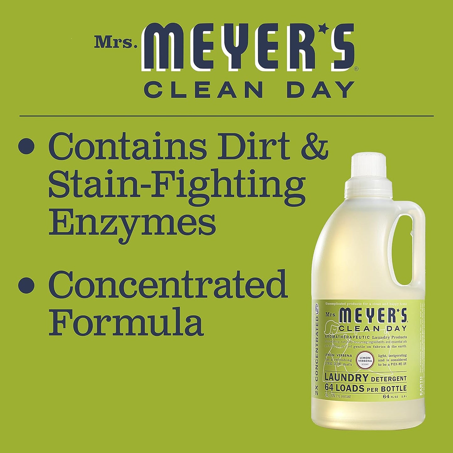 MRS. MEYER'S CLEAN DAY Liquid Laundry Detergent, Infused with Essential Oils, Lemon Verbena, 64 oz (64 Loads)