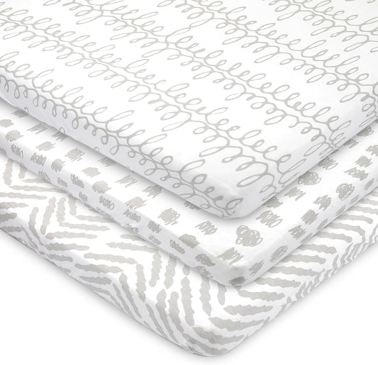 Bublo Baby 100% Organic Cotton Pack & Play Sheets 2-Pack (38″ × 24″) – Hypoallergenic & Toxin-Free Mini Crib/Travel Crib/Playpen Fitted Sheets – Deep-Pocket, Breathable, Neutral Colours