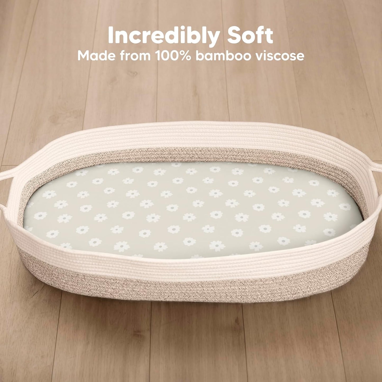 2-Pack Baby Bassinet Sheets Girl, Boy - 33x17 Viscose Derived from Bamboo Bedside Mattress Fitted Bassinet Sheets, Compatible with Halo Bassinest Swivel Sleeper, Baby Delight, Graco (Meadow)