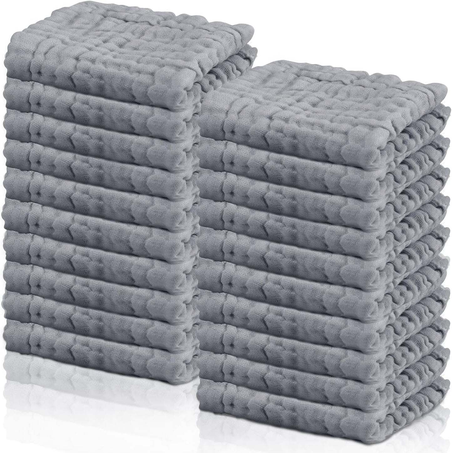 Breling 20 Pcs Baby Muslin Washcloth 12 x 12 Inch 100% Cotton Soft and Absorbent Muslin Washcloth Burp Cloth Wipe Newborn Face Towel for Baby Boy Girl Sensitive Skin(Gray)