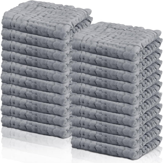 Breling 20 Pcs Baby Muslin Washcloth 12 x 12 Inch 100% Cotton Soft and Absorbent Muslin Washcloth Burp Cloth Wipe Newborn Face Towel for Baby Boy Girl Sensitive Skin(Gray)