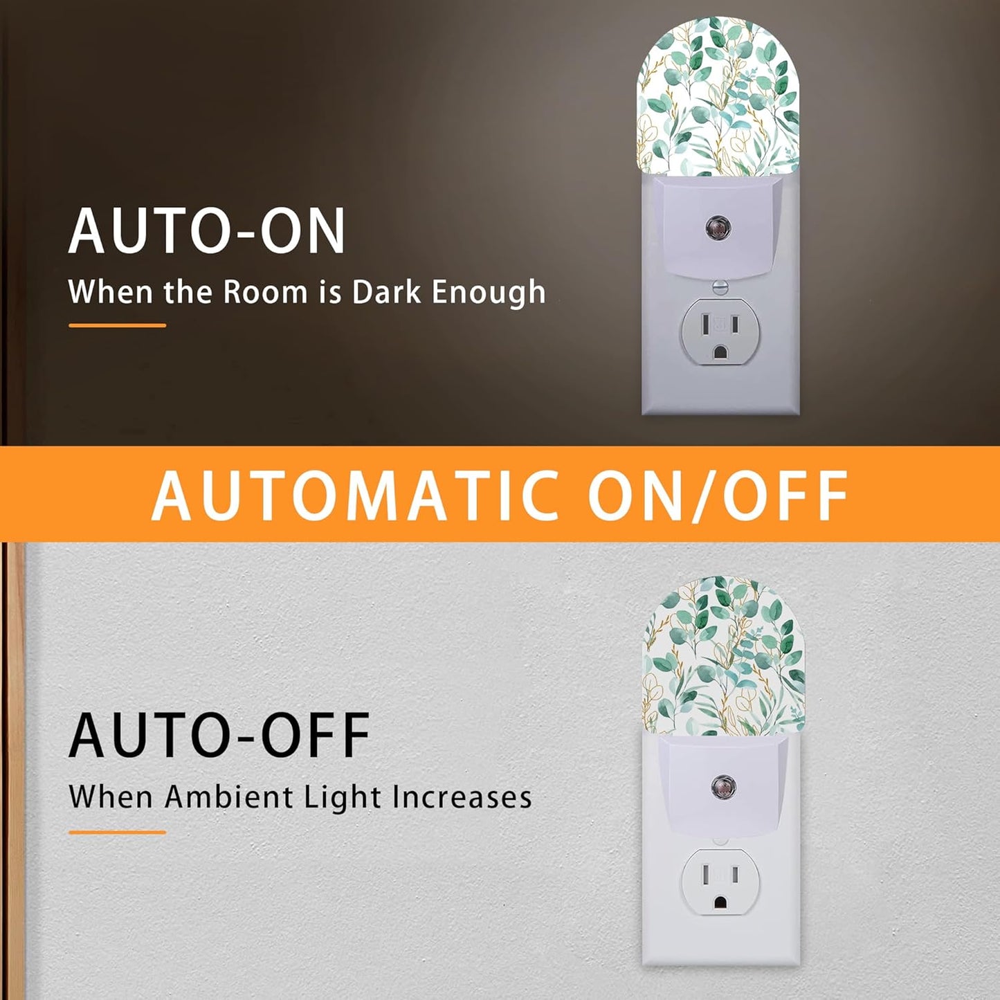Eucalyptus Green Night Light - LED Wall Sconce for Bedroom, Bathroom, Hallway, Plug in Decorative Lighting, Gift Ready LED Wall Lamp for Women
