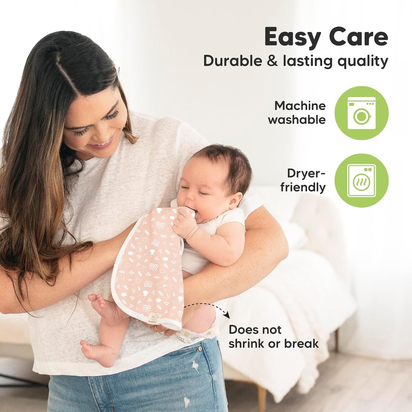 5-Pack Muslin Burp Cloths Baby Boy, Girl - Very Absorbent Baby Burp Cloth Rags, 8-Layers Viscose Derived from Bamboo Cotton Muslin Towel, Super Soft Spit Up Rags, No Shrink Washcloths (Fleur)