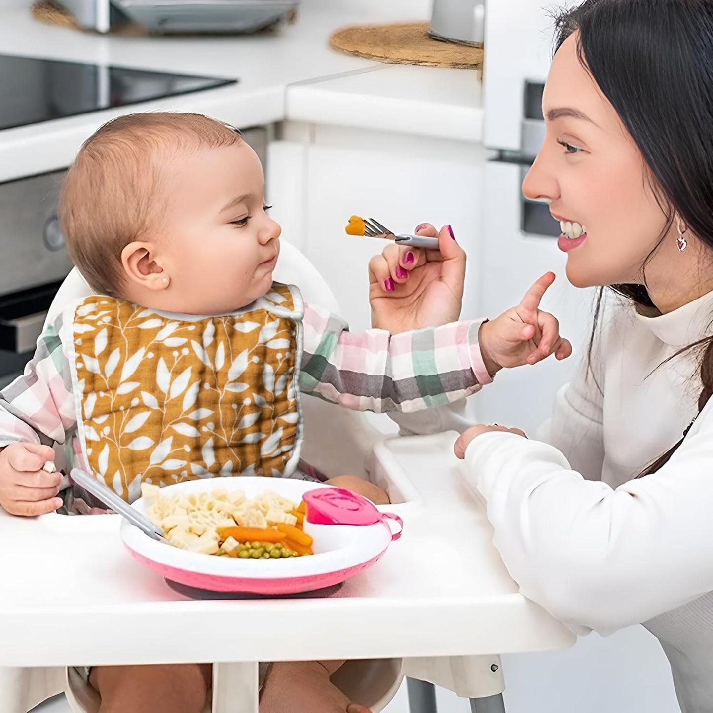 Zainpe 6Pcs Snap Muslin Cotton Baby Bibs Owl Fox Leaf Bear Bib with 6 Absorbent & Soft Layers Machine Washable Adjustable Burp Cloth for Infant Girl Boy Toddler Drooling Eating Teething 0 to 24 Months