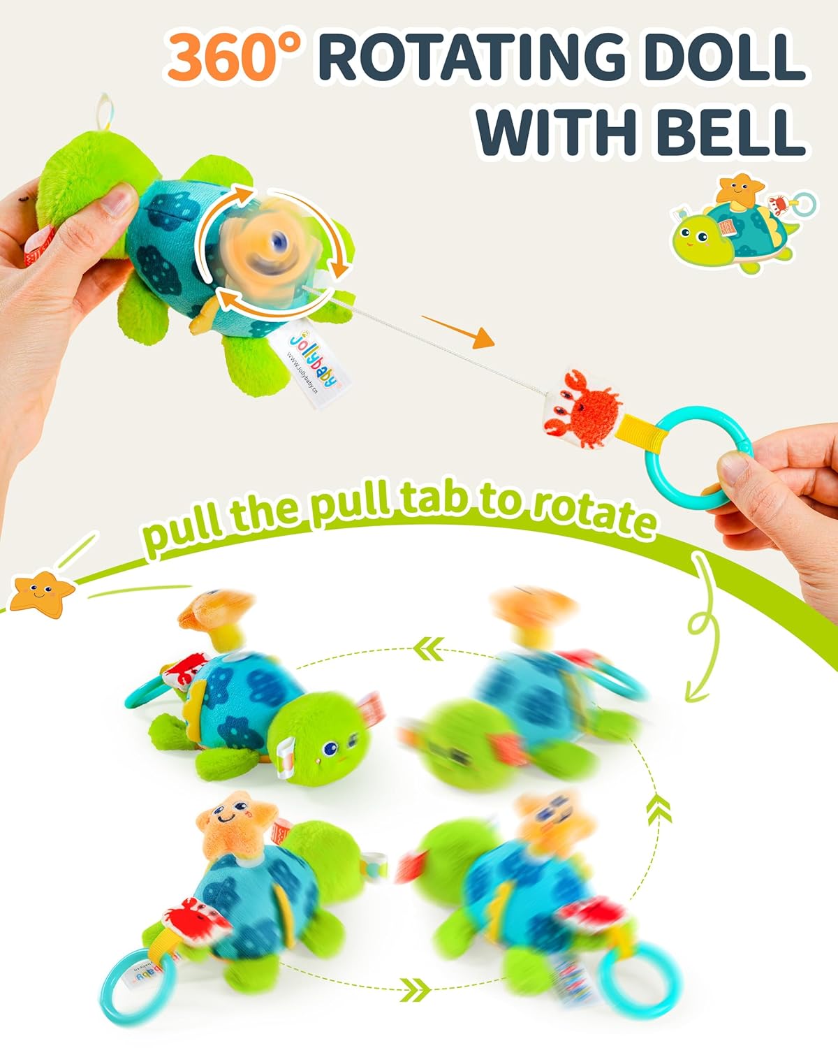 Jollybaby Baby Rattles & Soft Plush Spinner Toy for Babies 0-3-6-12 Months, Sensory Developmental Toys for Newborn 0-2-4-7-8-9 Months, Baby Shower & Birthday Gifts - Duck