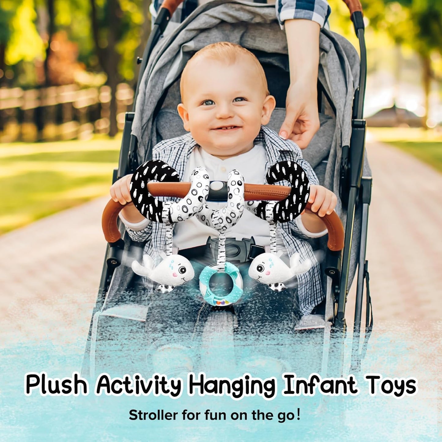 Baby Spiral Hanging Stroller and Car Seat Toys Black and White High Contrast Sensory Toy Newborn Plush Activity Toys Party Favors Quality Gifts for Baby Shower-Whale