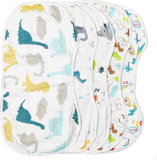 ShoppeWatch Muslin Burp Cloths Baby Burping Bibs 100% Organic Cotton 5-Pack Large 6 Layers Thick Soft Absorbent Cloth Spit Up Dribble Towels Rags for Newborns & Babies Unisex Shower Gift BB20
