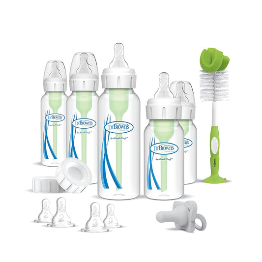 Dr. Brown's Anti-Colic Options+ Newborn Essentials Gift Set with 4oz and 8oz Baby Bottles, Baby Bottle Brush and HappyPaci