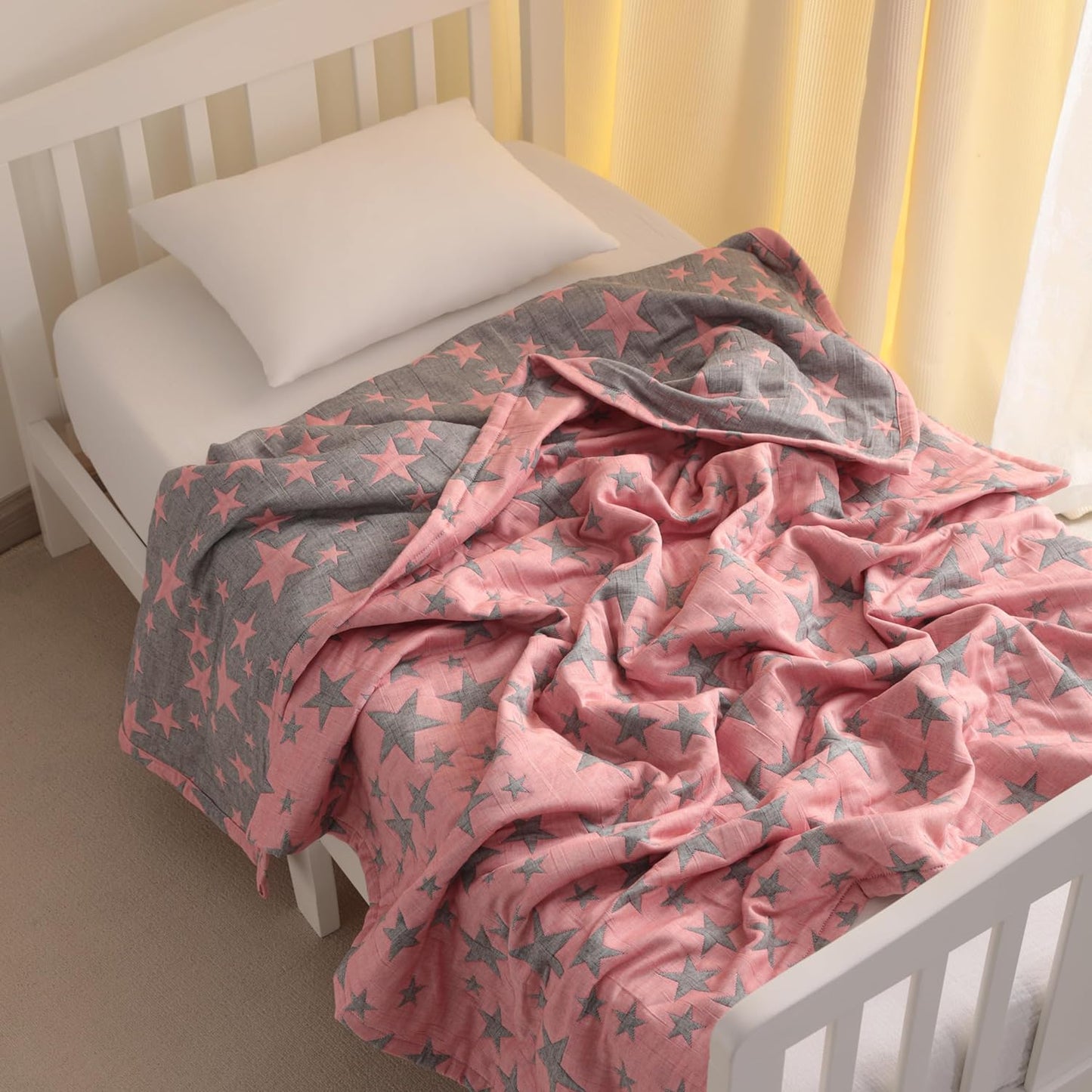 NTBAY 3 Layer Toddler Blanket, Muslin Cotton Jacquard Bed Blankets, Lightweight Thermal Baby Blanket, Super Soft and Warm Crib Blanket for All Seasons, Decoration Gift, 30"x40", Red and Black Star
