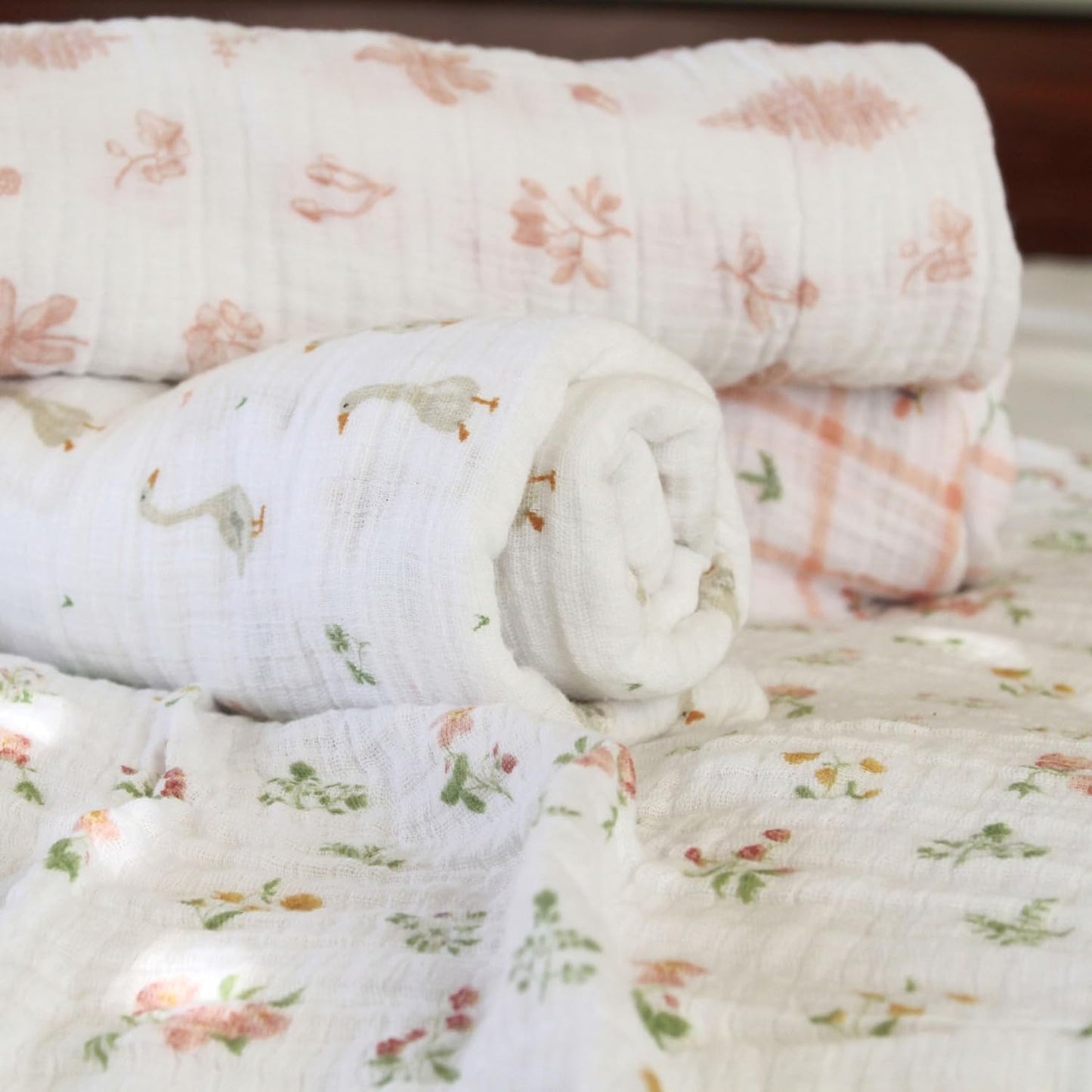 aden + anais Essentials Baby Muslin Swaddle Blankets, Newborn Receiving Blanket for Swaddling, 100% Cotton Baby Swaddle Wrap, 4 Pack, Country Floral