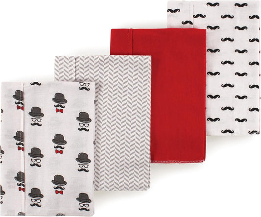 Luvable Friends Hudson Baby Flannel Burp Cloths 4pk, Mustache Print