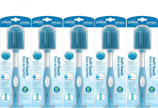 Dr. Brown's Soft Touch No Scratch Baby Bottle Cleaning Brush Nipple Cleaner with Stand and Storage Clip, BPA Free, Blue 1-Pack (Pack of 5)