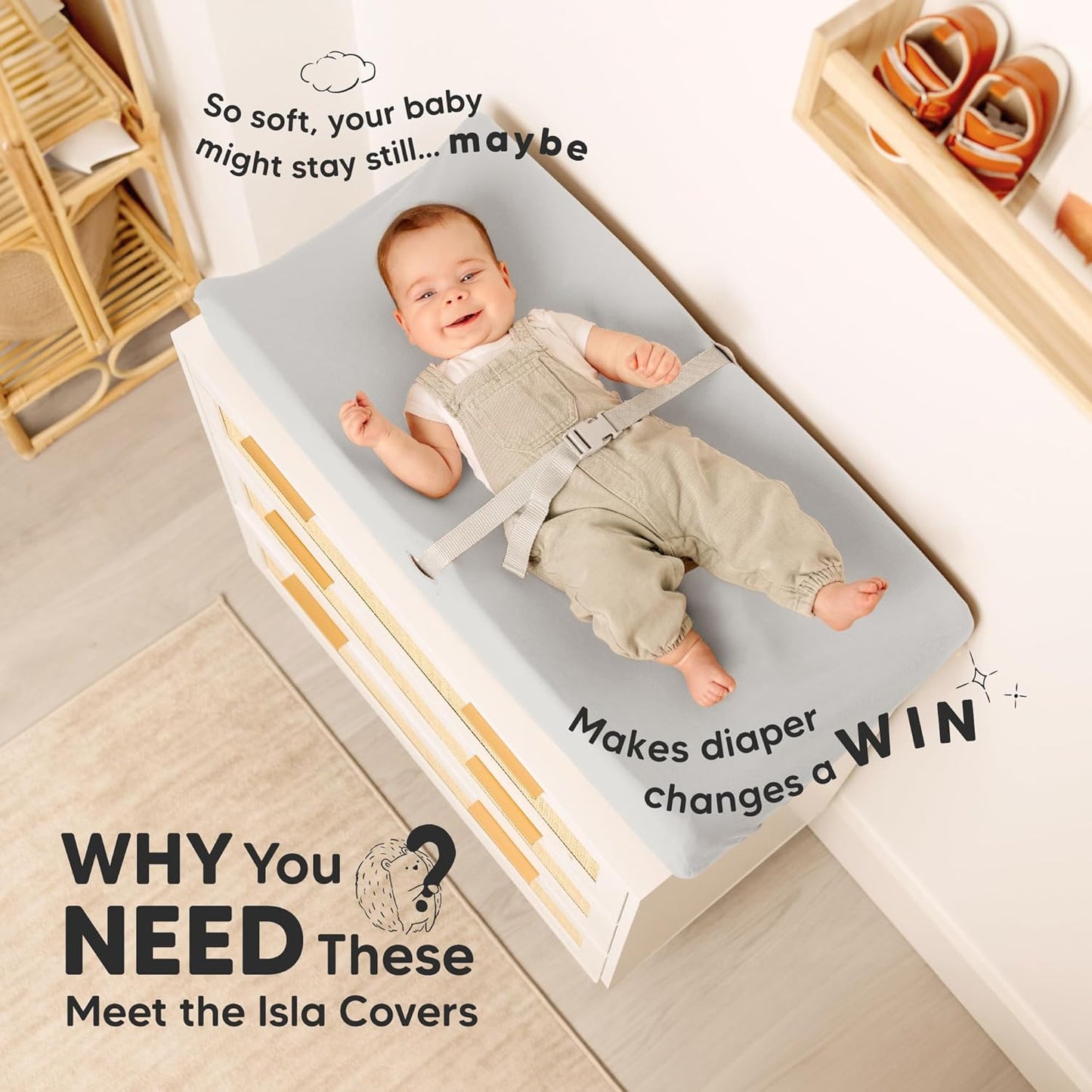 2-Pack Baby Changing Pad Cover for Girl, Boy - 32x16 Soft Viscose Derived from Bamboo Baby Diaper Changing Table Pad Cover Sheets, Neutral, Snug Fit Nursery Diaper Change Sheets (French Gray)