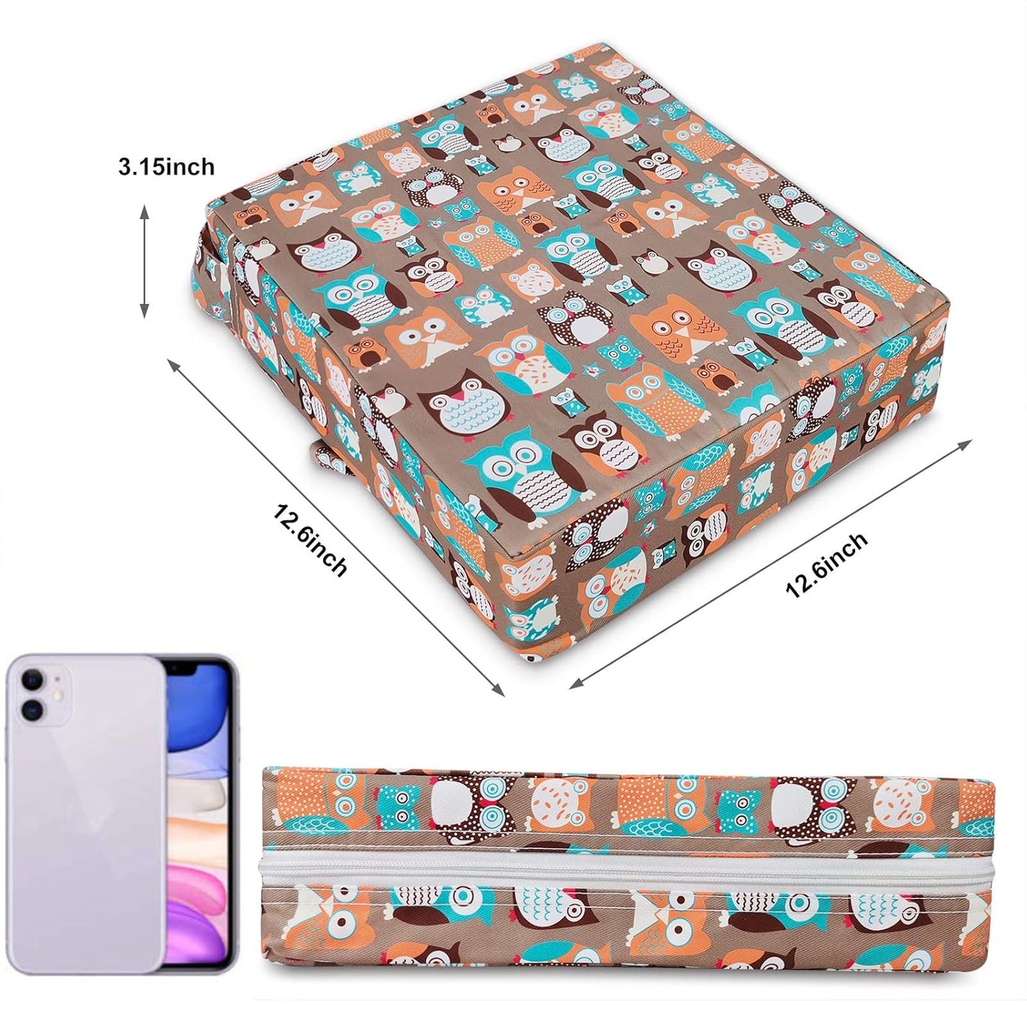 Taeku Booster Seat for Dining Table, Portable Kids Toddler Booster Chair Increasing Cushion Cartoon Seat Pad with 2 Safety Buckles for Kitchen Restaurant (Owl Orange)