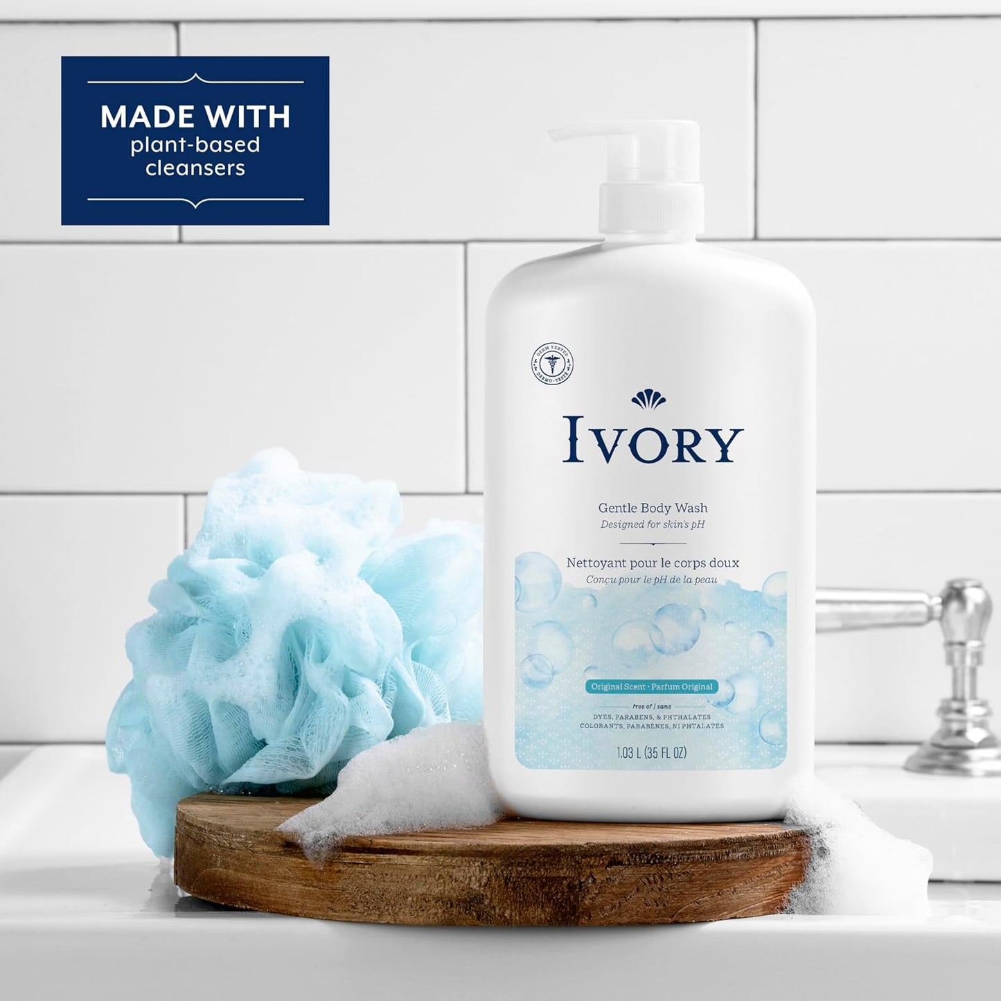 Ivory Body Wash, Designed for the Whole Family, Gentle Formula, Free of Dyes Heavy Perfumes Parabens Phthalates & Silicones, Original Scent, 35 oz