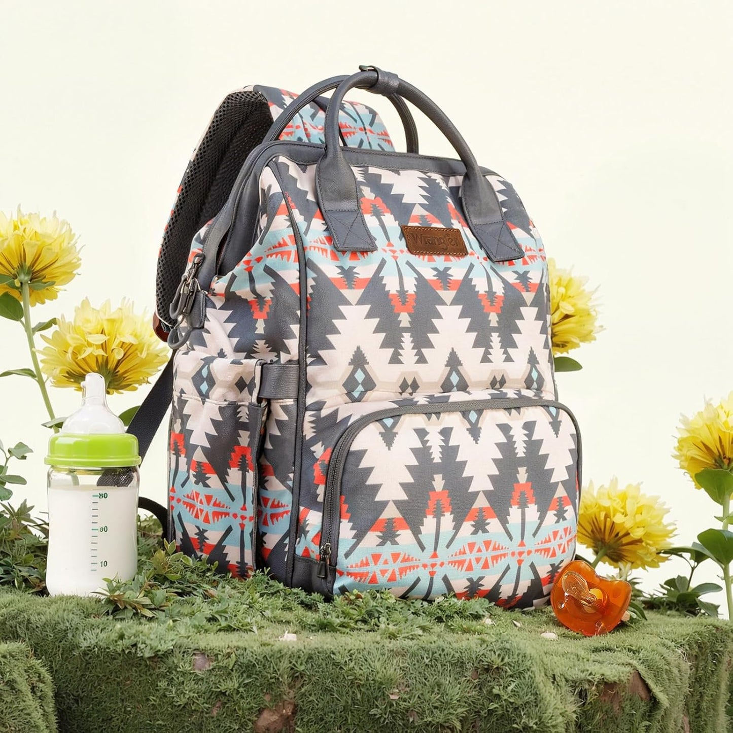 Montana West Wrangler Callie Diaper Bag Backpack with Stroller Straps Southwestern Multifunction Baby Travel Bag WG2210-9110GY