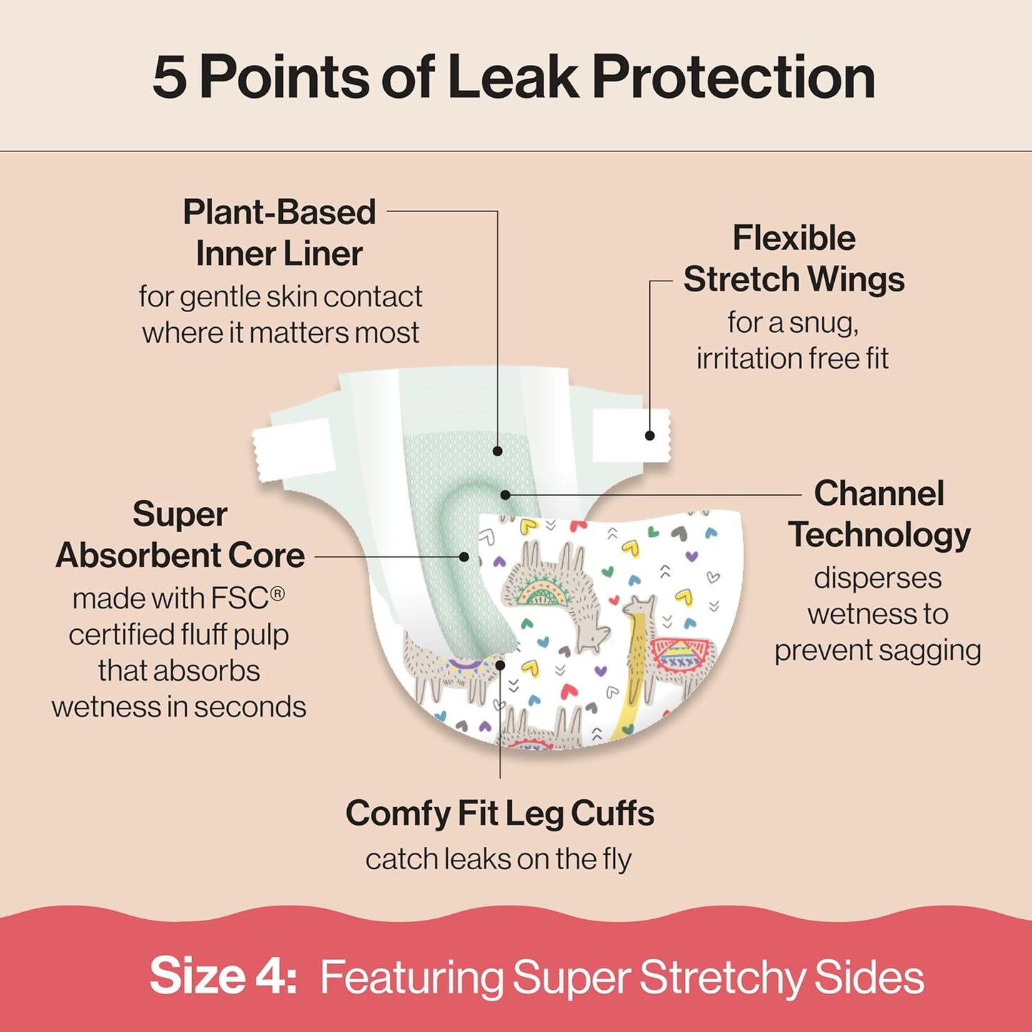 The Honest Company Clean Conscious Diapers for Delicate Skin, Up to 100% Leakproof Hypoallergenic Fragrance-Free Baby Diapers, Girl Prints, Super Club Box, Size 4 (22–37 lbs), 104 Count (Prints Vary)