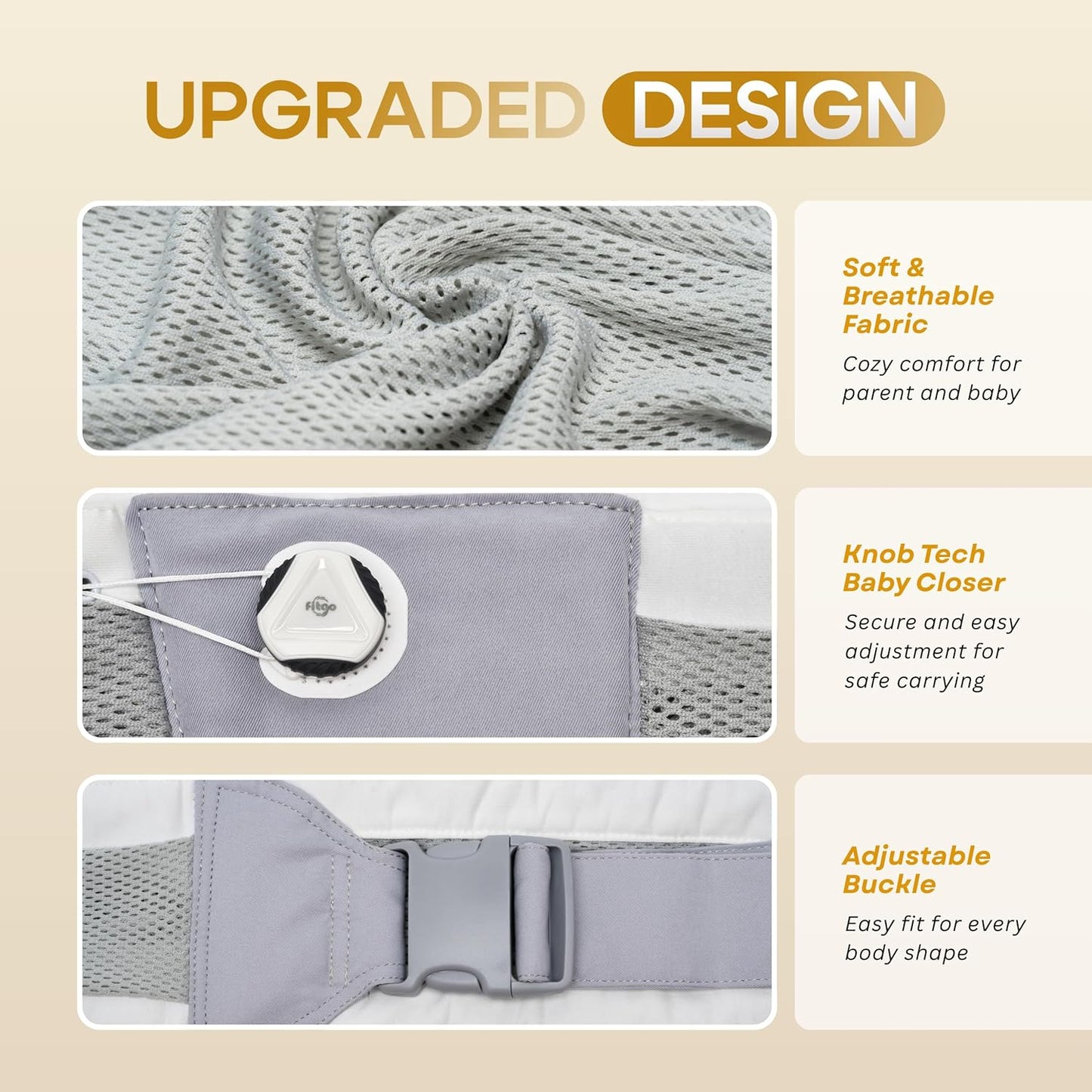 Baby Sling Carrier 8-30 lbs, Newborn Nursing, Toddler Carrier with Safety Buckle, Knob Tech Baby Closer, Adjustable Shoulder Strap, Portable and Lightweight (Gray)