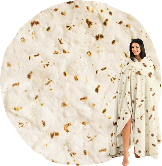 Zulay Kitchen Burritos Tortilla Throw Blanket Double Sided 36 inches for Adult and Kids - Giant Novelty Funny Taco Tortilla Blanket, Soft 285 GSM Flannel - White Elephant Gift