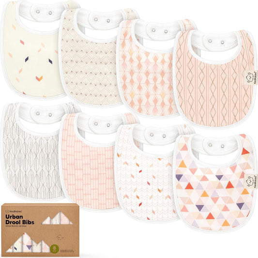 8-Pack Organic Baby Bibs for Boys, Girls - Soft Cotton Drooling and Teething Bibs for Baby Girl & Boy, Extra Absorbent, Easy To Clean & Put On for Toddler, Newborn, Infant 0-24 Months (Prism)