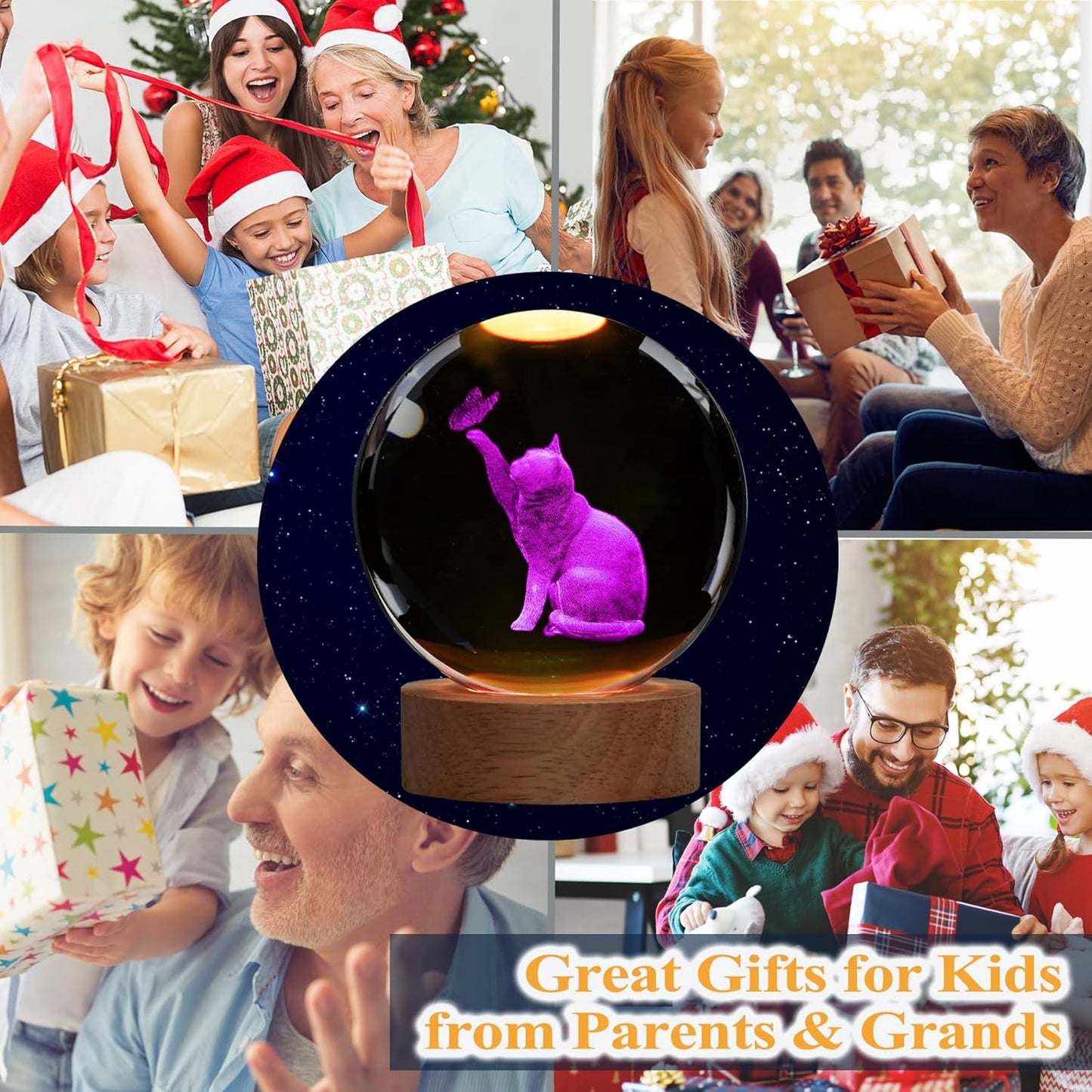 Cat Night Light, Cat Themed Gifts for Girls, K9 3.15 Inch(80mm) Crystal Ball Night Light with 16 Colors Remote Upgraded Lamp for Birthday Xmas Cool Figurines Sympathy Gifts for Room Decor Girls