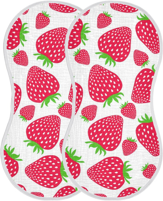 Muslin Baby Burp Cloths Set of 1, Soft Absorbent Cute Strawberry Muslin Washcloths, Bibs, Face Towel for Newborn Boys Girls, 22 x 11 Inch