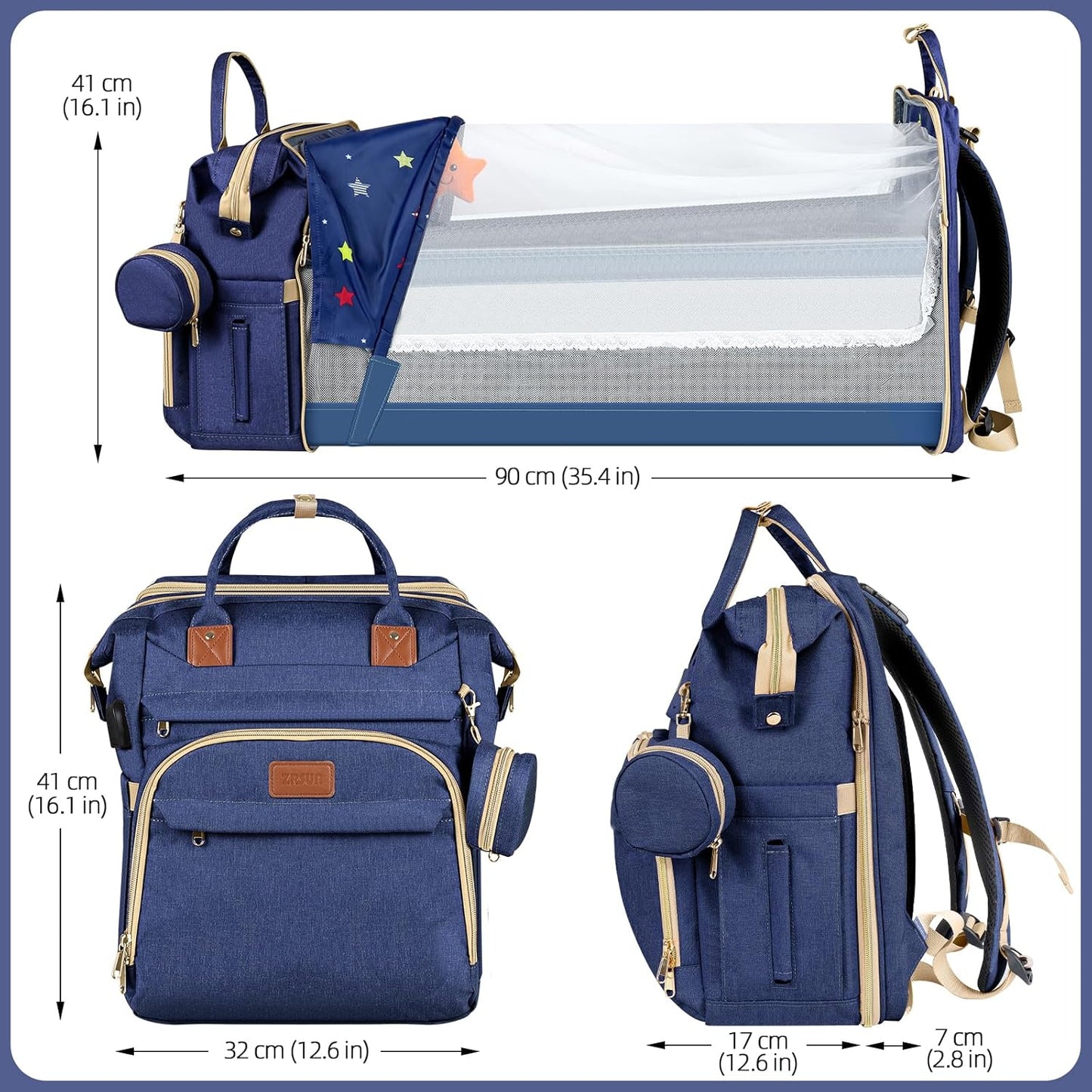 Baby Diaper Bag Backpack,Baby Shower Gifts, Multifunctional Travel Diaper Bag, Gifts for Mom with Portable Diaper Pad (Blue)