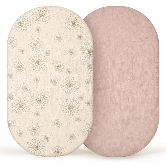 lulumoon Muslin Bassinet Sheets Baby: Cotton Bassinet Sheets Fitted for Boys and Girls - Bassinet Mattress Sheets for Oval Rectangle or Hourglass