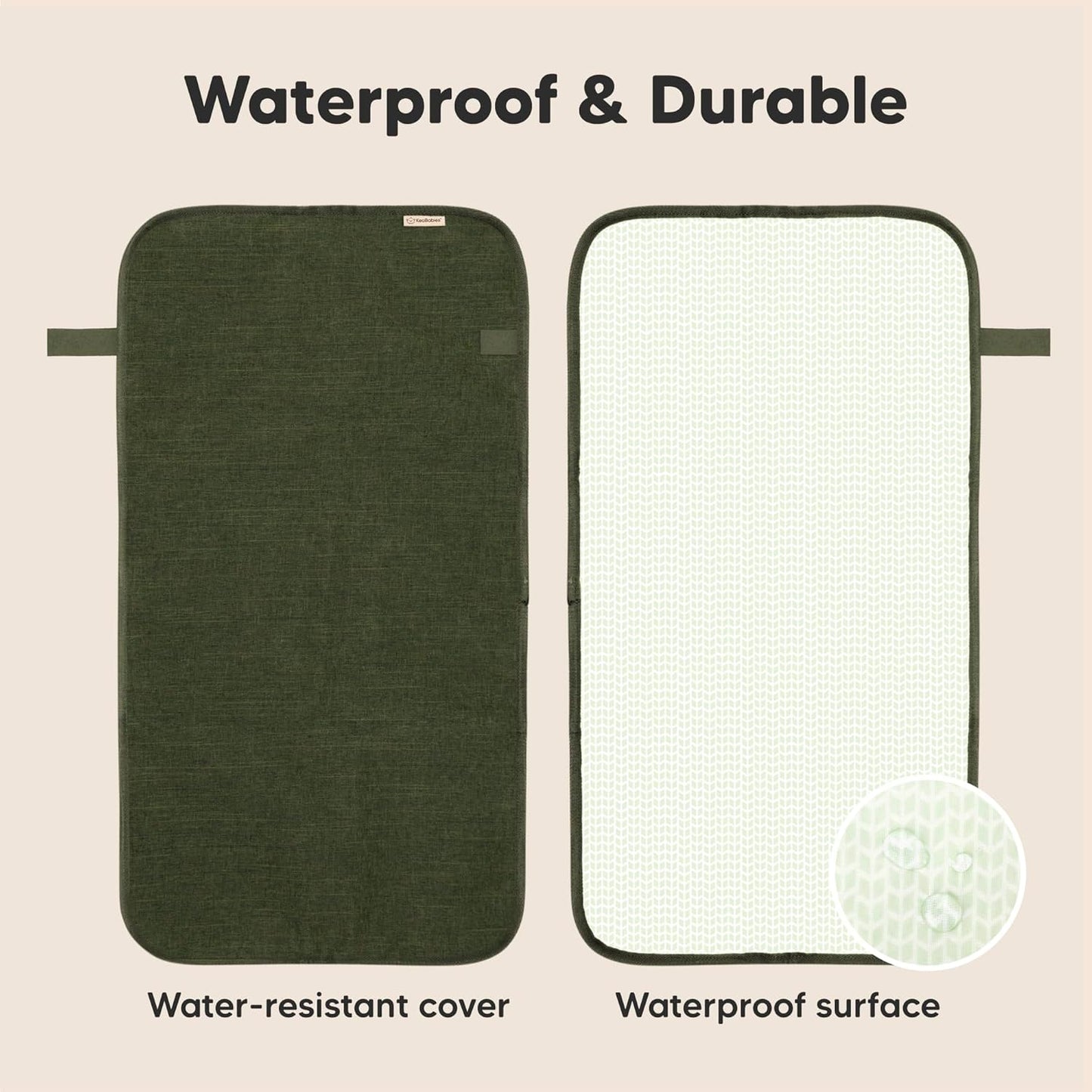 KeaBabies Portable Diaper Changing Pad, Easy Wipe Clean - Foldable Waterproof Baby Changing Mat for Diaper Bag, Compact, Lightweight, 25x13 Newborn, Infant, Baby Changer Travel Essential (Dark Olive)