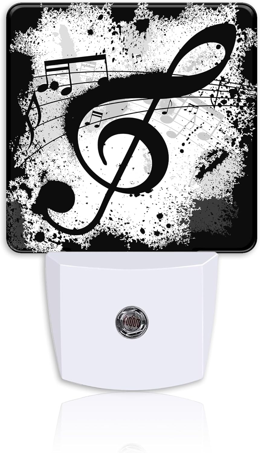 Ink Blots Treble Clef Night Light,Black Music Notes Plug-in Night Light Auto Dusk-to-Dawn Sensor Energy Efficient LED Lamp for Room Decor,Hallway,Kitchen,Bathroom,Nursery,Stairs