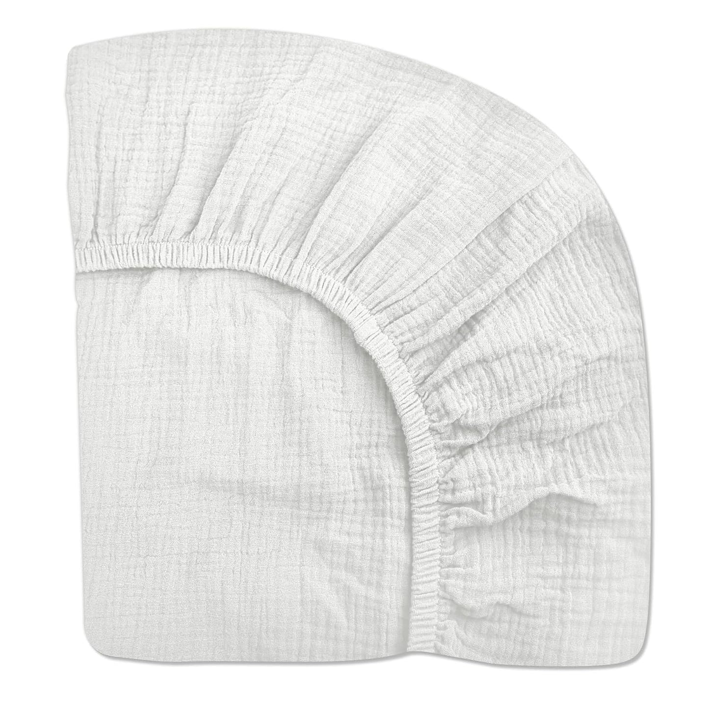 Mini Crib Sheets for Baby, Fitted Pack N Play Mattress and Mini Cribs 24" x 38", Neutral Muslin Cotton Mini Crib Mattress Sheet with Boho Style, Soft and Breathable Comfort (White)