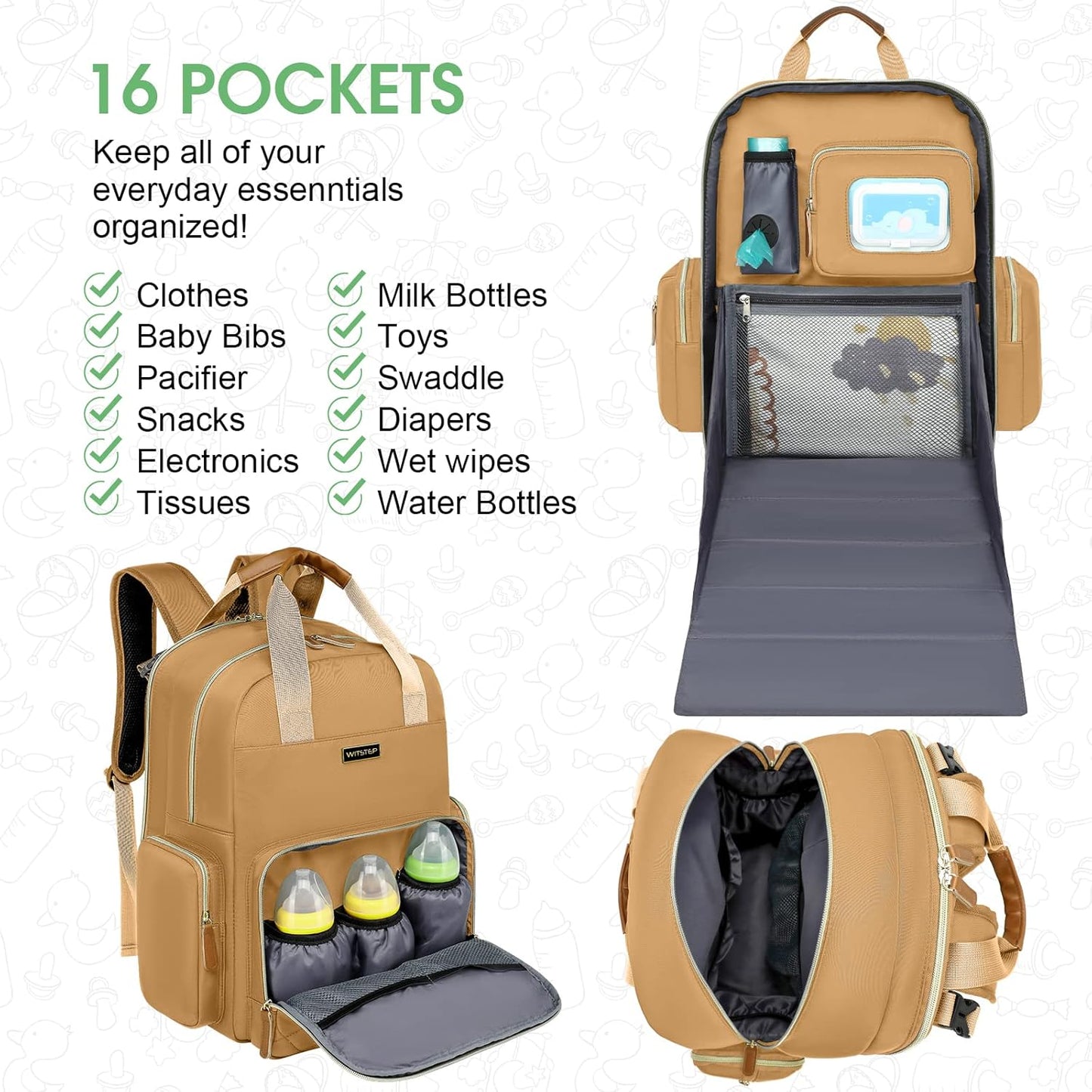 Diaper Bag Backpack with Changing Station, Baby Diaper Bag Organizer for Moms Dads Large Baby Changing Bags
