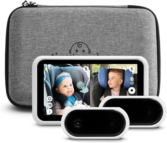 Tiny Traveler Baby Car Monitor for 2 Kids, 5” Touch Screen, No WiFi, Home Travel Roadtrip – Rear-Facing Car Seat Monitor Night Vision Baby Reminder Alert - White