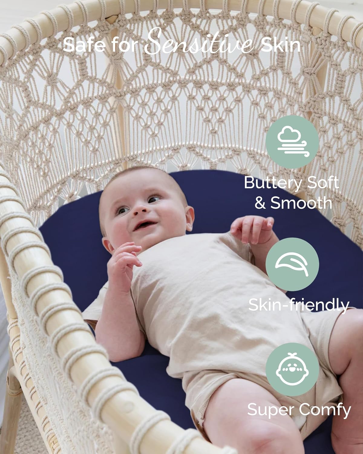 Bassinet Fitted Sheets Compatible with Halo Bassinest Swivel Sleeper Mattress - Buttery Soft, Silky Comfort, Premium Stretchy Jersey Knit Bassinet Sheets - Navy + Grey + Cloud, 3 Pack