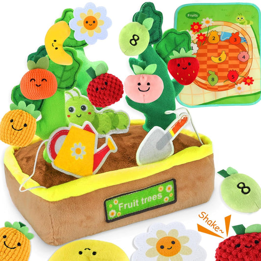 Toddlers Montessori Toys, Fruits Tree Baby Sensory Toys for 1 2 3 Year Old Boy Girl, Infant Toys with Rattle,Numeric Crinkle Tissues, Color Shape Sorting Numeracy Skills Birthday Gift for Age 0-2+