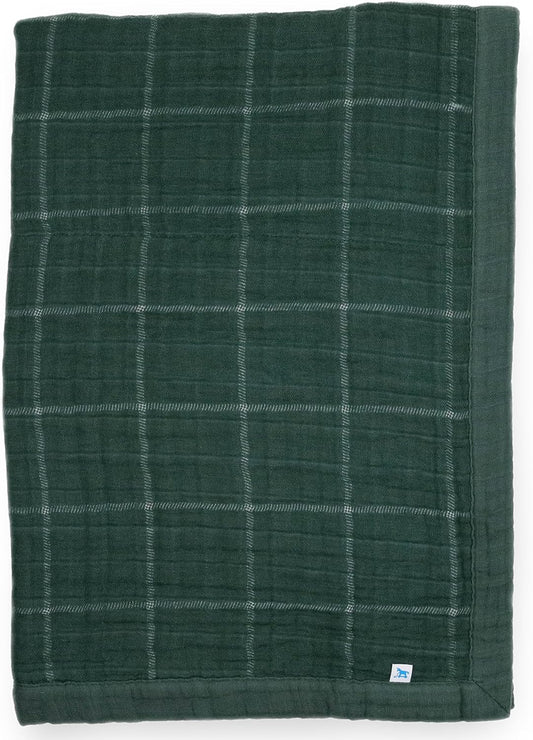 Little Unicorn Evergreen Plaid Cotton Muslin Quilt Receving Blanket | 100% Cotton | Super Soft | Babies and Toddlers | 30" x 40" | Machine Washable
