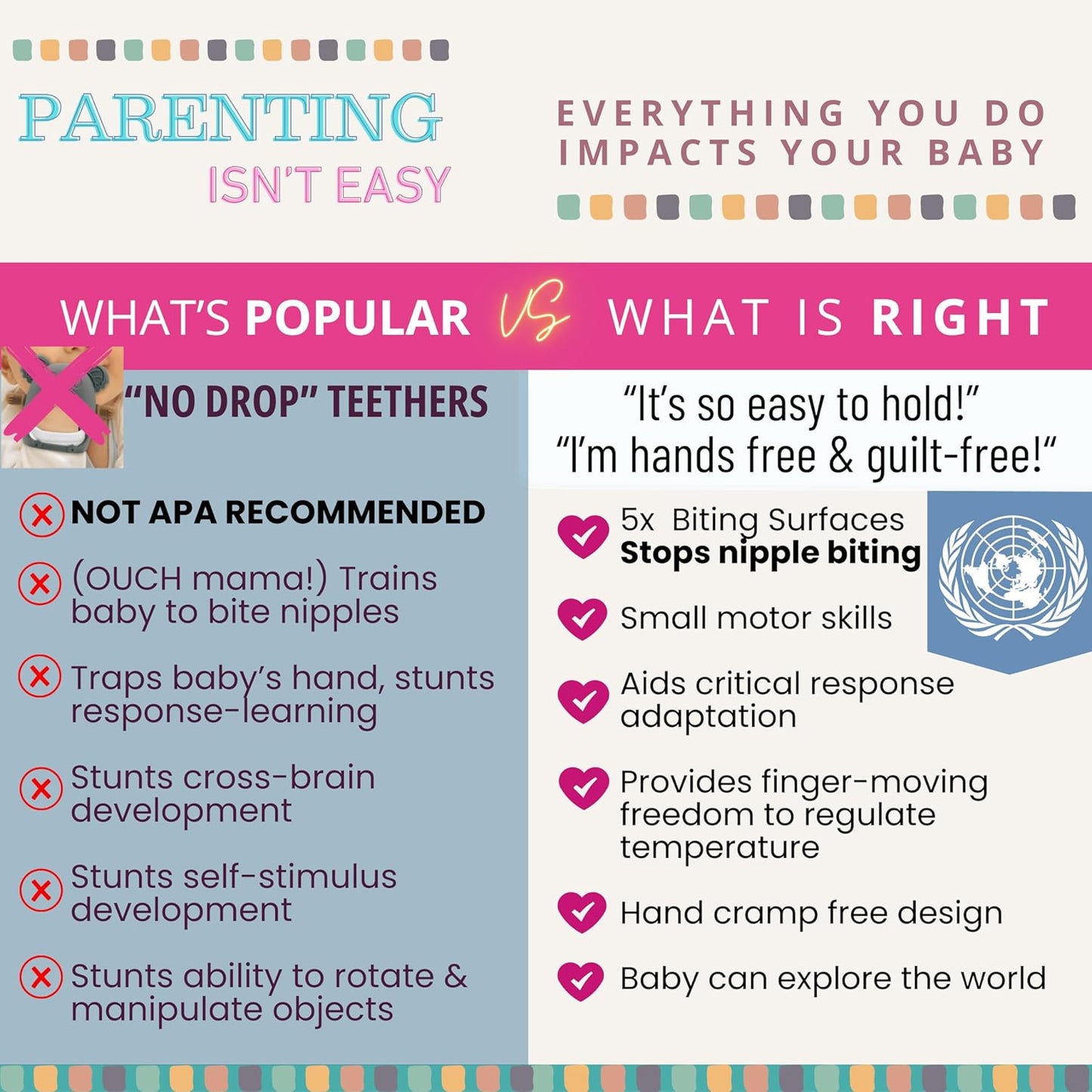 Teethers for Babies 6-12 Months - Baby Elefun 5x Pain Relief Toddler Teether. No More Ouch for Mom Anti Bite Trainer. Nurtures Grasping, Passing, Hand Eye Coordination. Silicone Baby Teething Toy Ring