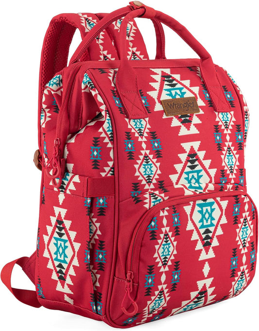 Wrangler Aztec Backpack Organized Daypack Travel Baby Bag with Stroller Strap and Side Bottle Pockets WG2204-9110BDY