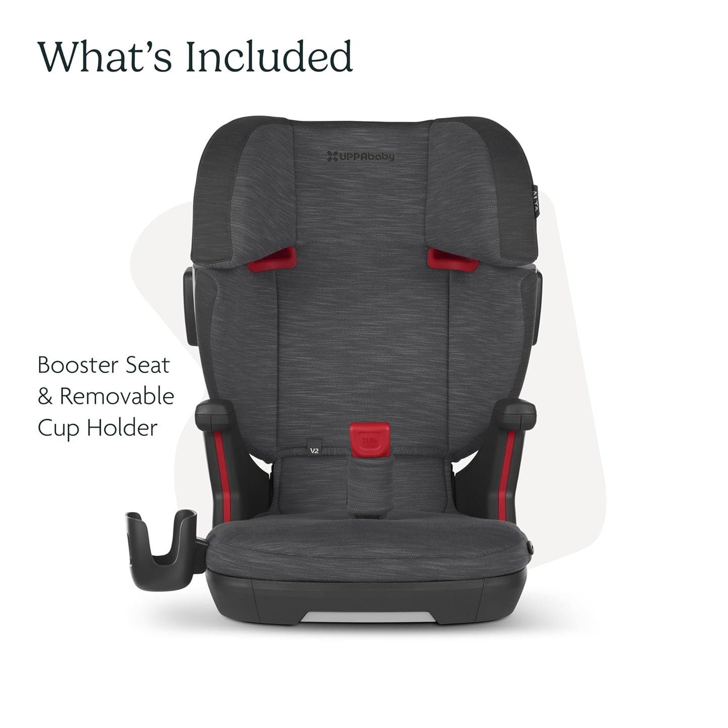 UPPAbaby Alta V2 High Back Booster Seat/Seven-Position, Active Support Headrest for Growing Children/SecureFit Integrated Belt Guide + Positioner/Cup Holder Included/Greyson (Grey Mélange)
