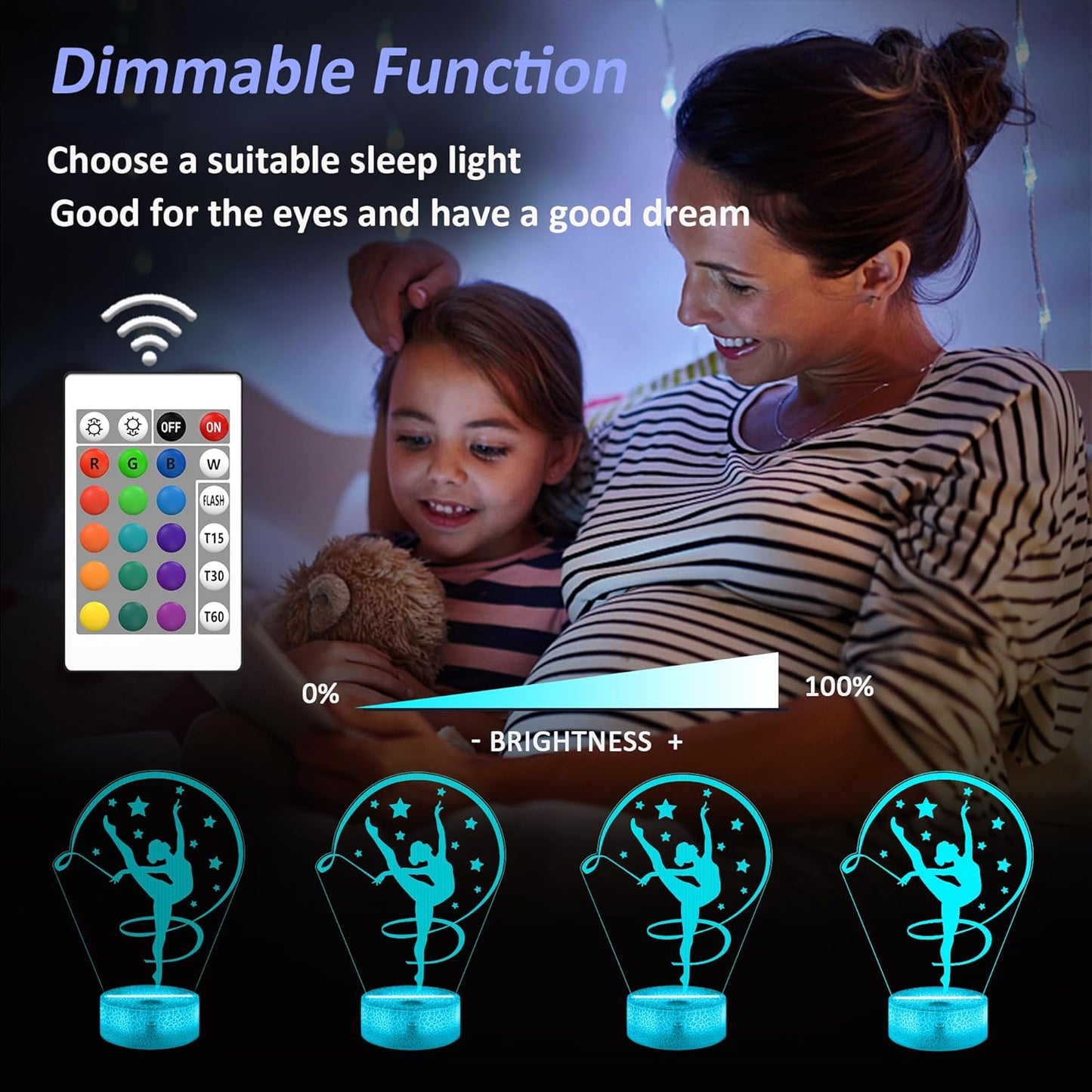 Gymnastics Stuff Gifts for Girls,Artistic Gymnastics 3D Night Light Illusion Lamp for Kids Women Friends Coach Gymnast Birthday Christmas Gifts,16 Colors Lighting with Remote