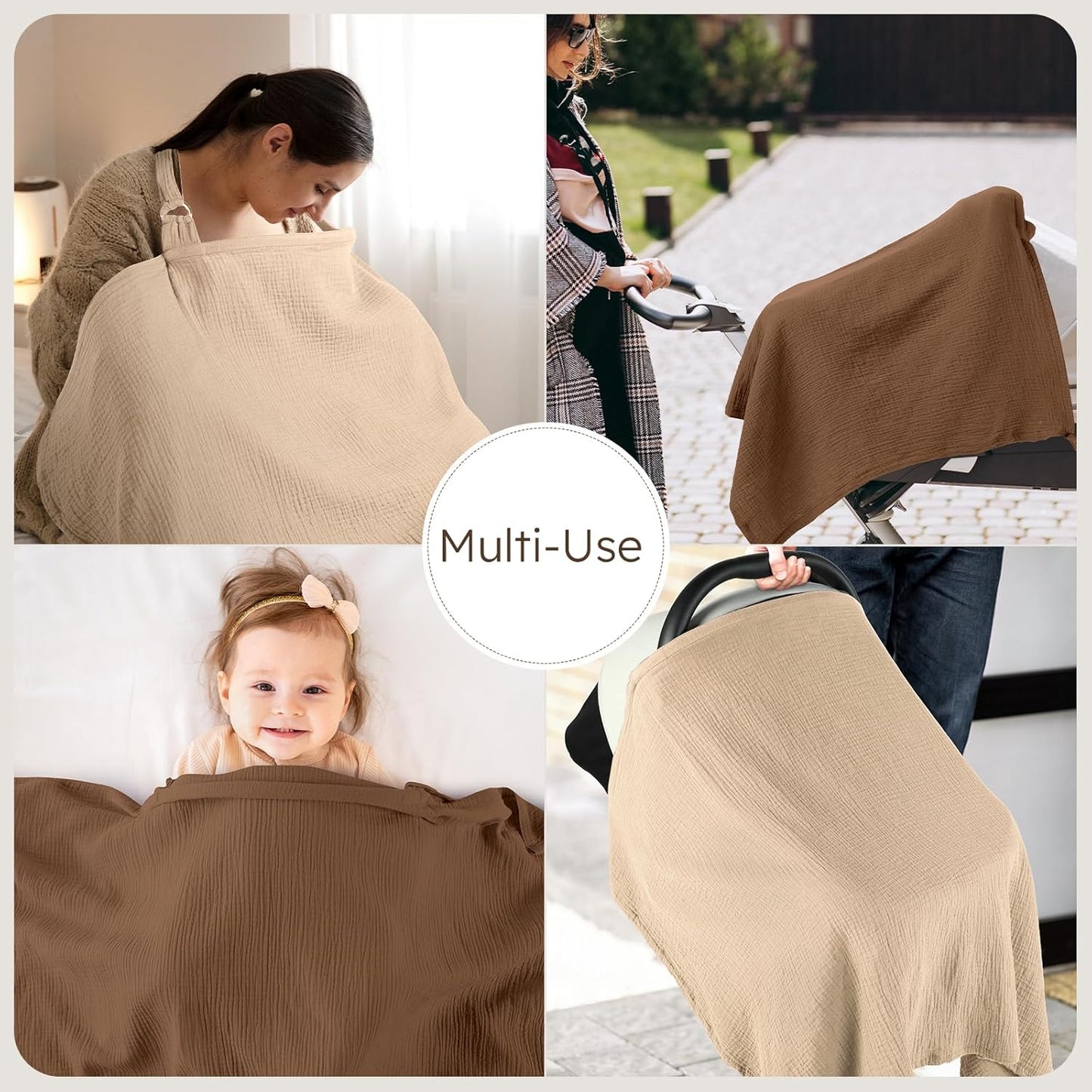 Yoofoss 2 Pack Muslin Nursing Cover for Breastfeeding, 100% Cotton Breastfeeding Cover with Arch Neckline, Soft Breathable Privacy Nursing Covers for Women, Multi-use Breastfeeding Essentials