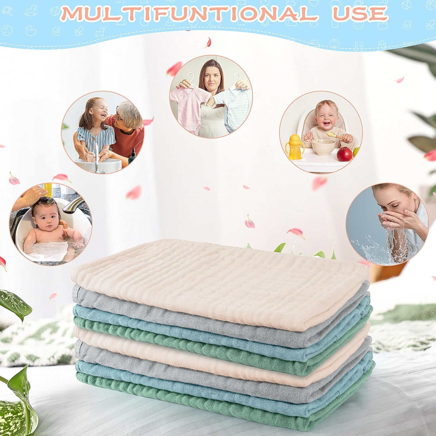 Buryeah Muslin 20 Pcs Burp Cloths Large 20" x 10" 100% Cotton 6 Layers Ultra Absorbent and Soft Hand Washcloths for Baby Drool and Messes Gentle Burp Cloth for Boys & Girls(Fresh Colors)