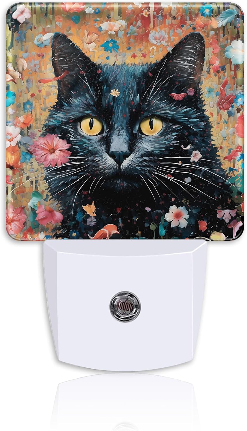 Plug Night Light,Watercolor Black Cat Among Flowers Night Light Lamp Auto Sensor Energy Efficient Dusk to Dawn Lights for Girls Boys Women Room Decor,Hallway,Kitchen,Bathroom,Nursery,Stairs