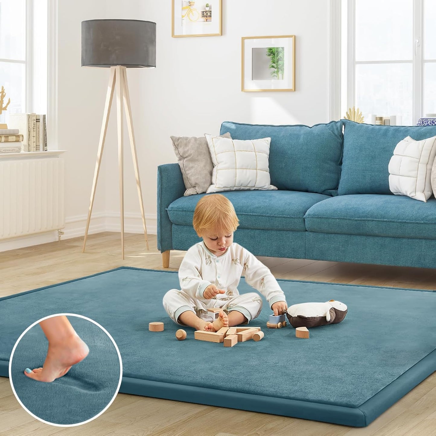 Baby Play Mat for Floor Tummy Time Mat Nursery Muscle Area Rug Playroom Rug Tatami 47"*47" Memory Foam 1.3" Thick Crawling For Babies,Toddlers, Infants, Kids,Floor(Green)