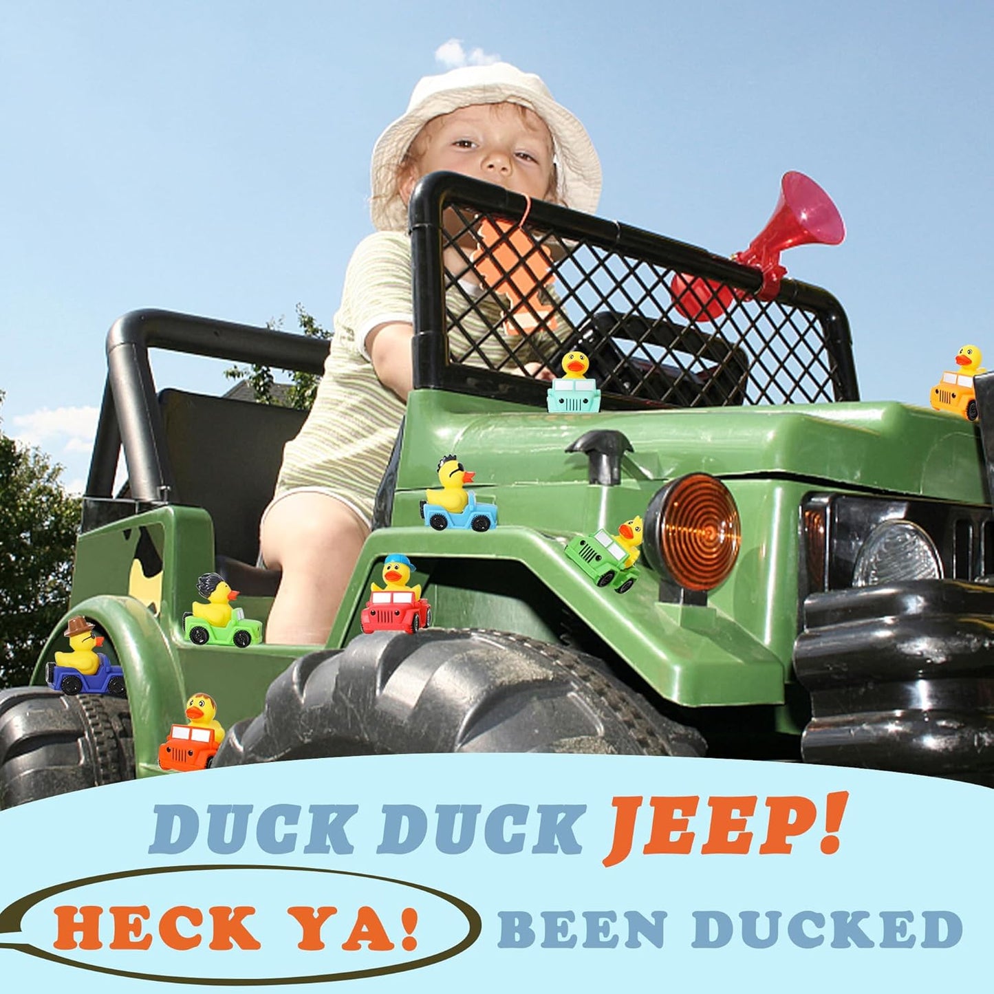 XY-WQ 24 Pack Jeep Rubber Ducks - 3" Bulk Floater Ducks for Kids - Vehicle Shaped - Baby Bath Toy Assortment - Party Favors, Birthdays, Bath Time & More (8 Varieties)